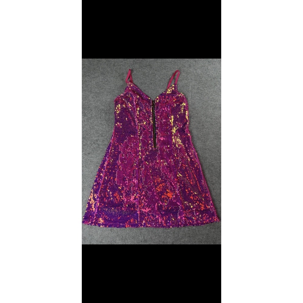 Club Exx Dolls Kill Pink Purple Sequin Mini Dress Rave Festival Zip Front Large